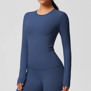 Haut de yoga à manches longues pour femme en tissu brossé respirant bleu foncé