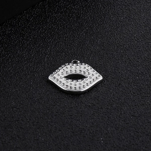 Polished silver stainless steel lip shaped pendant with textured finish for DIY jewelry