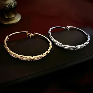 Elegant Copper Bangle Bracelet Real Gold Plated Hollow Square Zirconia Inlaid Luxury Geometric Fashion Jewelry For Women