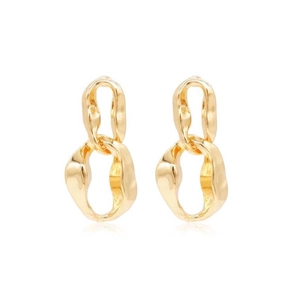 Minimalist gold interlocked chain drop earrings with textured hammered finish style