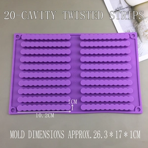 Moule en silicone violet à 20 cavités longues ondulées pour la pâtisserie et le savon