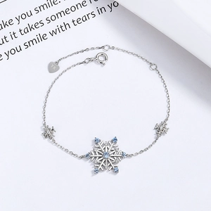 Elegant 925 sterling silver snowflake bracelet with blue and white zircon stones
