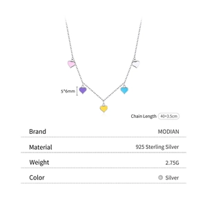 925 sterling silver necklace with five colorful enamel heart pendants for women