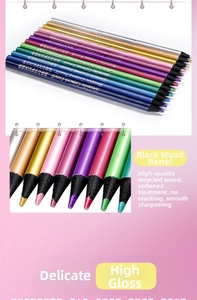 Detail of metallic colored pencils with black wood barrels and smooth sharpened tips