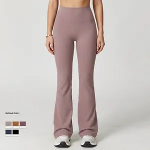 Women's high waist dusty purple flare yoga pants with wide waistband for tummy control