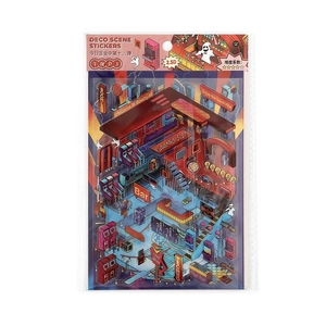 Midnight DJ themed 2.5D isometric decorative stickers with gaming and bar scenes