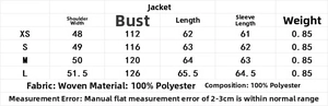 Size chart detail for vintage jacket with fur collar showing shoulder and bust measurements