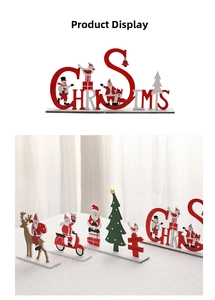 Detail of laser-cut Nordic wooden Christmas Santa and reindeer tabletop ornaments set