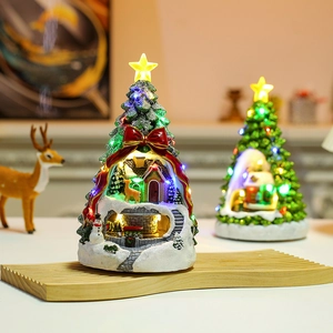 Lighted musical Christmas tree village with micro house and festive LED decorations