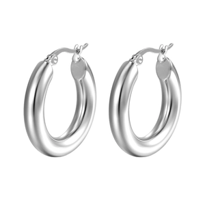 Minimalist high-polish silver stainless steel hoop earrings with chunky hollow tube design