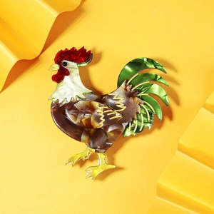 Rooster Animal Brooch Acrylic Acetate Colorful Cartoon Pin For Women Men Fashion Clothing Accessories Novelty Jewelry