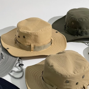 Outdoor sun protection boonie hats in khaki, green, gray and navy with adjustable drawstrings