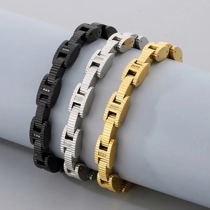 Men Bracelet Stainless Steel Rhinestone Inlaid Watch Strap Link Chain Industrial Style Fashion Jewelry