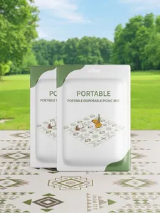 Waterproof portable picnic mat for camping with geometric folk pattern for outdoor use