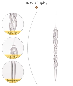 Detail showing the transparent acrylic ice drop ornament with twisted texture and lanyard