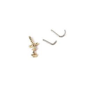 Titanium steel 20g nose studs set with gold crown cross and silver screw rings