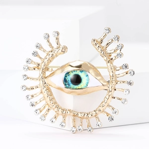 Creative Evil Eye brooch with gold finish and sparkling rhinestones for women