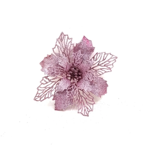 Detail of pink Christmas flower decoration with glitter petals for tree ornamenting