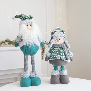 Cute telescopic Santa Claus and snowman plush dolls for Christmas desktop decoration