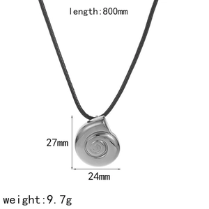 Silver conch shell pendant measurements 27x24mm on a long black adjustable cord