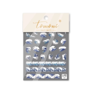 Japanese embossed nail art stickers featuring 3D blue wave designs and ocean patterns