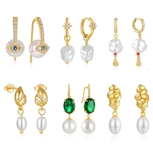 Artificial Pearl Drop Earrings With 925 Sterling Silver Earring Post Zirconia Evil Eye Star Vintage Elegant Jewelry For Women