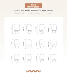 Tableau des tailles pour faux ongles damier avec 12 dimensions de 7 mm à 13 mm