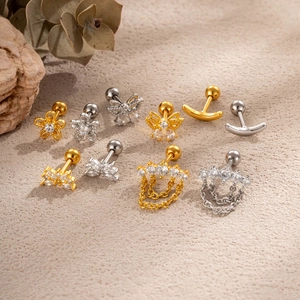 Chic butterfly and flower zircon ear studs set in gold and silver plating
