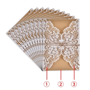 Laser cut wedding invitations with white lace cover and rustic kraft paper card