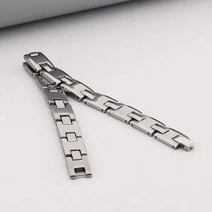 Polished silver tungsten steel watch band bracelet with classic link chain design