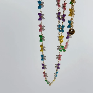 18K Gold Plated Stainless Steel Colorful Enamel Butterfly Necklace Bracelet For Women Fashion Jewelry Accessories Gift