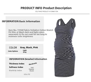 Detail of soft breathable striped maternity dress with sleeveless slim fit cut