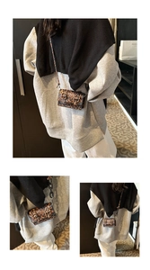 Detailed view of animal leopard print crossbody bag with dual vintage metal buckles