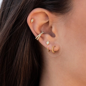S925 silver needle beaded hoop earrings with gold-plated zircon studs for women