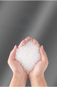 Macro shot of safe translucent PET plastic granules used for bidet seat production