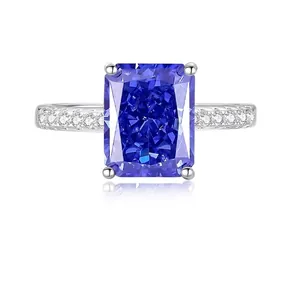 Radiant Ice Flower Cut Ring 925 Sterling Silver Rectangular Cubic Zirconia Luxury Engagement Jewelry For Women