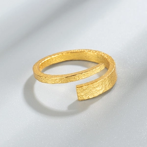 Minimalist 925 sterling silver open ring in gold finish with unique bark texture surface