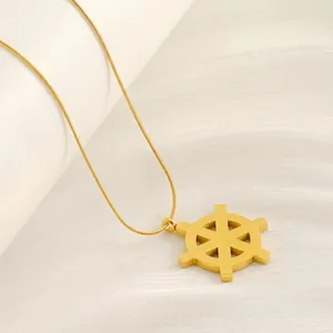 Helm Pendant Necklace Stainless Steel 18K Gold Plated Smooth Snake Bone Chain Fashion Commuter Jewelry For Women