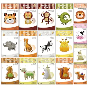Cartoon Animal Foil Balloons Jungle Safari Theme Lion Tiger Monkey Giraffe Elephant Shape Balloon For Kids Birthday Party Decoration