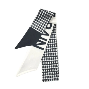 French style houndstooth ribbon hair tie and thin silk scarf with black and white pattern