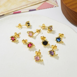 Crown Stud Earrings Copper Gold Plated Micro Inlaid Zircon DIY Accessories With Hanging Loop Hook Post