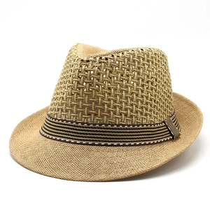 Summer Paper Straw Fedora Hat Breathable Hollow Mesh Panama Jazz Sun Cap With Striped Ribbon Band Beach Vacation Travel