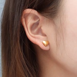 Heart Stud Earrings Titanium Steel 18K Gold Plated 3D Rounded Mirror Polished Fashion Jewelry Women