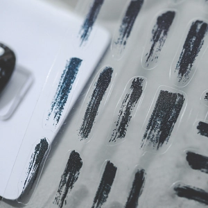 Minimalist black ink stroke 5D embossed nail stickers with matte artistic textures