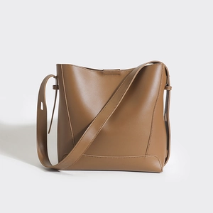Fashionable Large Capacity PU Leather Bucket Bag For Women Solid Color Crossbody Shoulder Bag With Adjustable Strap
