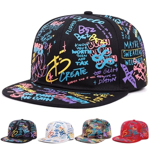 Graffiti Print Snapback Hat Colorful Hip Hop Streetwear Cotton Baseball Cap Adjustable Sunshade For Men Women
