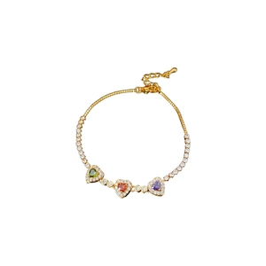 18k gold plated bracelet with colorful heart zircons and adjustable lobster clasp closure