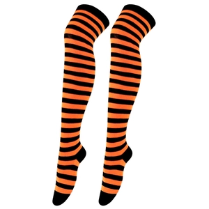 Calze sopra il ginocchio con classiche strisce orizzontali nero e arancio in tessuto a maglia