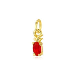 Exquisite 18k gold pineapple pendant with red gemstone inlay on white background
