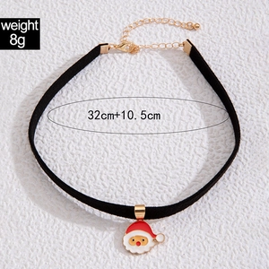 Close-up of black choker necklace with Santa Claus pendant including length and weight info